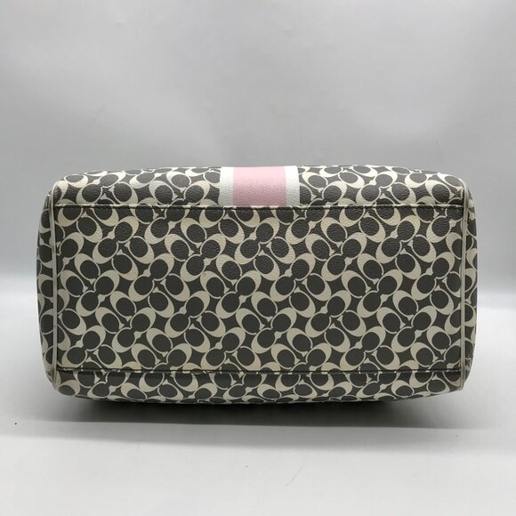 Coach Gray Pebbled Leather Signature Stripe Heritage Satchel Bag F15132 - Picture 5 of 11